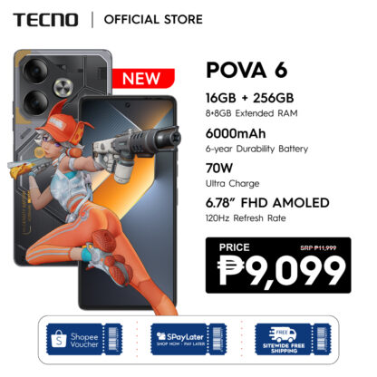 [NEW] Tecno Pova 6 (8GB RAM + 256GB ROM) | Mediatek G99 | 6000 mAh Mega Battery| 70W Ultra Charge