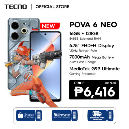 [NEW] TECNO POVA 6 NEO 16GB(8+8)+256GB | MTK G99 | 7000 MAH | 6.78 FHD 120Hz | 33W ULTRA CHARGE