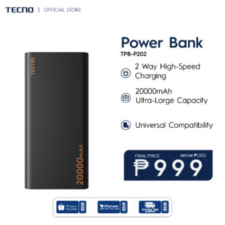 TECNO Powerbank TPB-P202 | 20,000 mAh | Built-in Multi-functional Interface | Ultra Capacity Battery