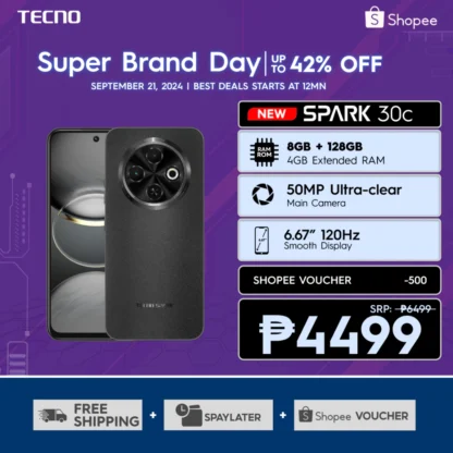 [NEW] TECNO Spark 30c 8GB (4+4) + 256GB | G81 Processor | 50MP Camera |120HZ 6.67" BIG DISPLAY |18W