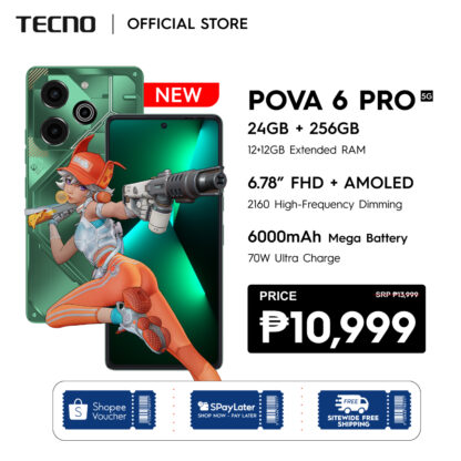 [NEW] Tecno Pova 6 Pro 5G 24GB (12+12) + 256GB| MTK D6080 | 70W Charge | 120HZ AMOLED |13Mo Warranty